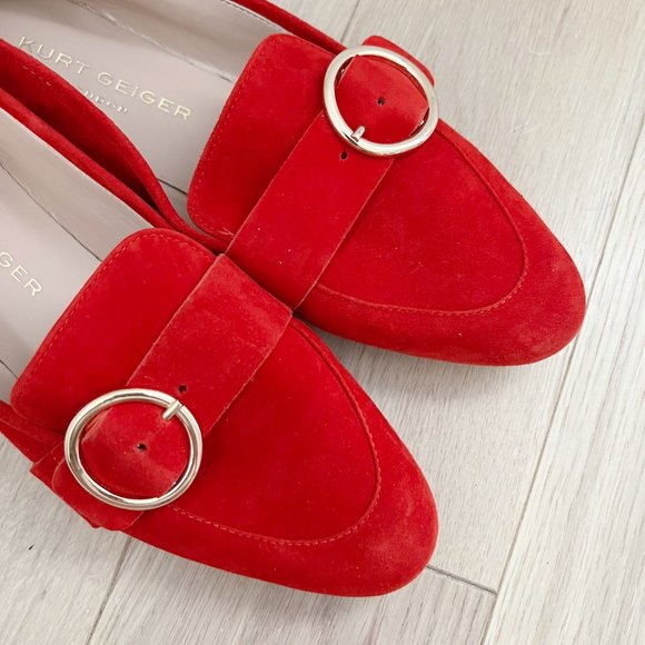Kurt Geiger Kenner Red Buckle Suede Flats 38 - Picture 2 of 10